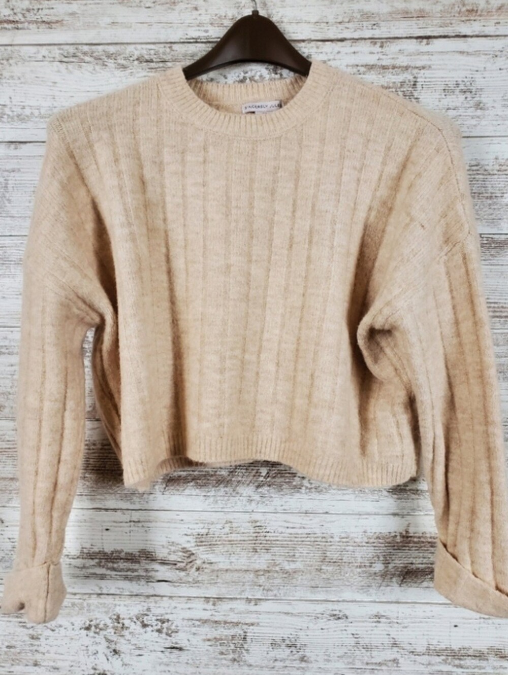 Sincerely Jules Ribbed Knit Cropped Crewneck Sweater Alpaca-feel